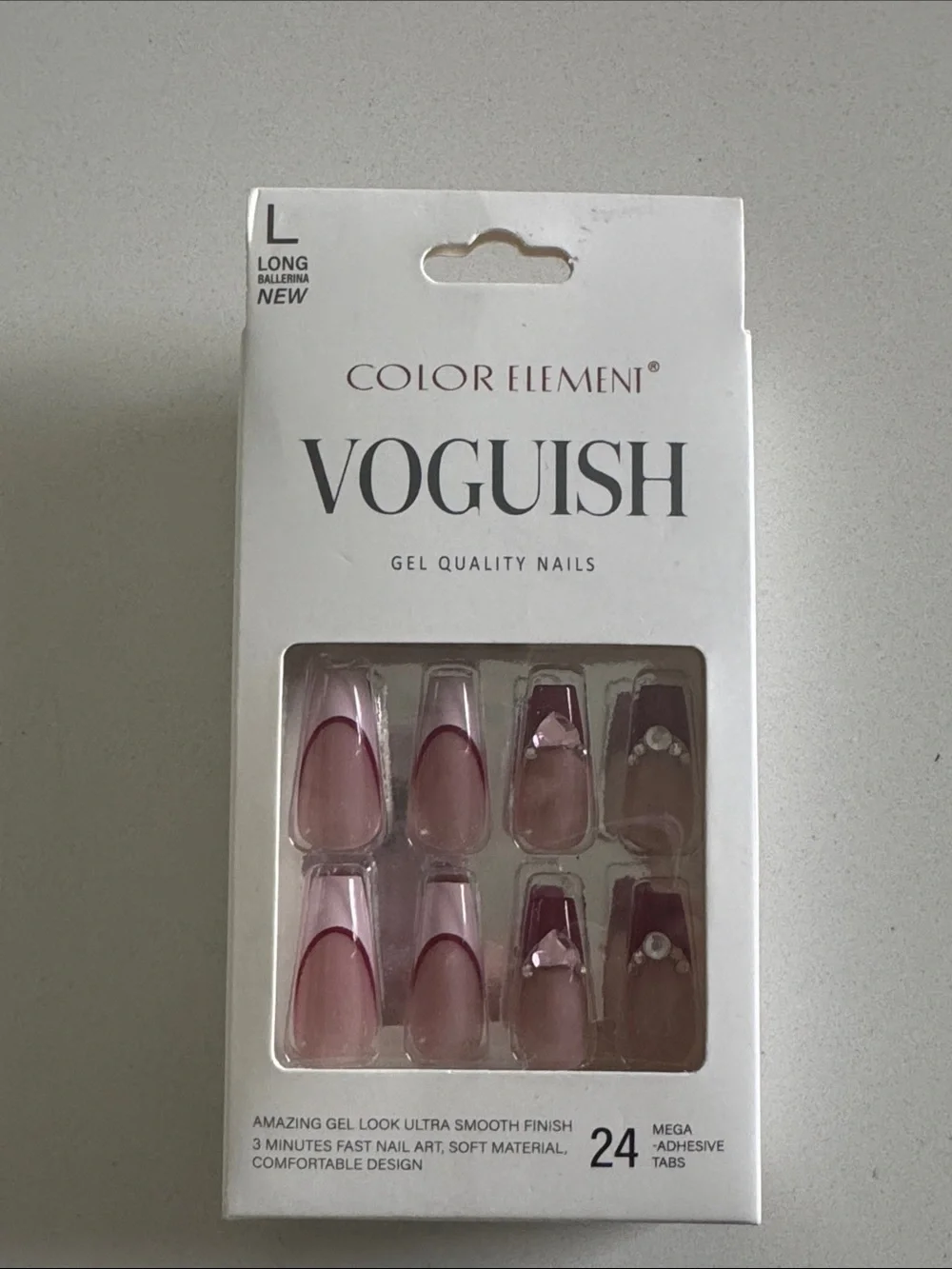 Voguish Gel Quality Press-On Nails - Pink Ombre with Accent Gems